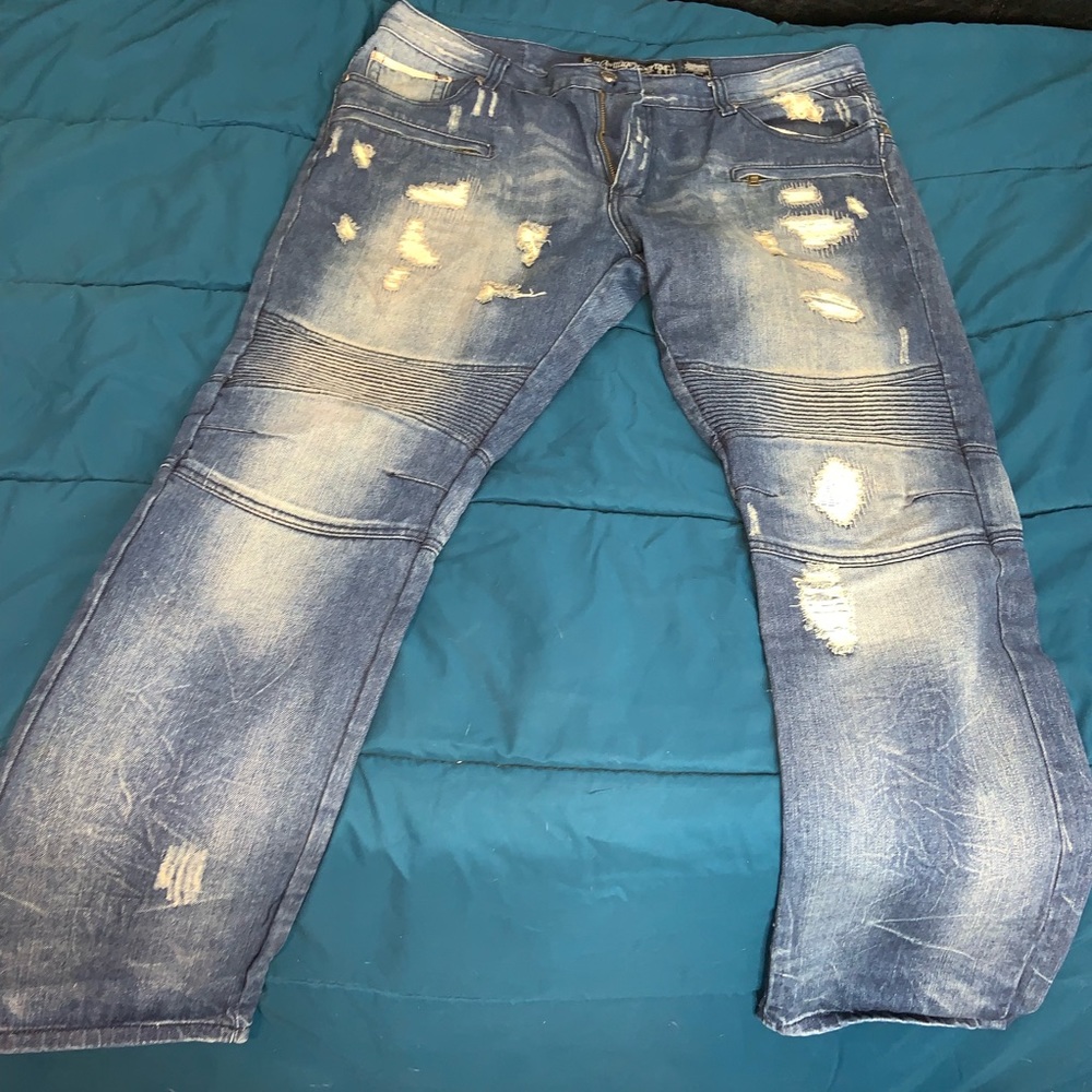 Biker Denim Ripped Acid Wash Jeans